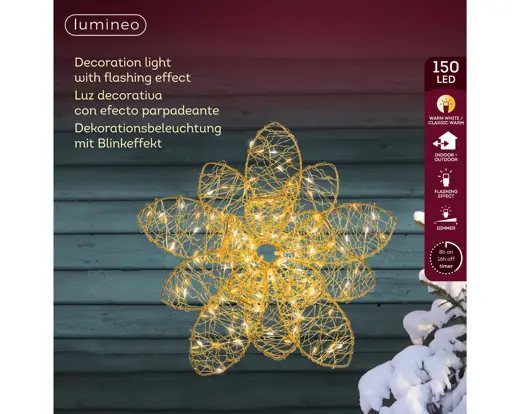 Lumineo | Verlichting Led Bloem Metaal Flashing Effect Goud/Warm Wit Ø28x9cm Buiten