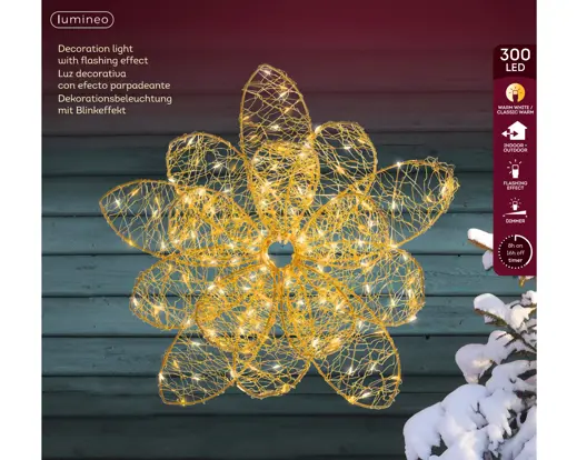 Lumineo | Verlichting Led Bloem Metaal Flashing Effect Goud/Warm Wit Ø58x16cm Buiten