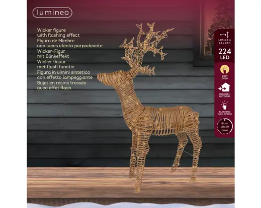 Lumineo | Verlichting Led Rendier Wicker Flashing Effect 38x107x180cm Bruin Buiten