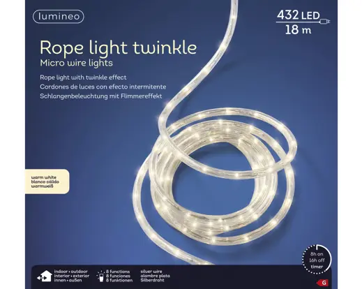 Lumineo | Verlichting Lichtslang Twinkel Effect 8 Functies Transparant/Warm Wit 1800cm Buiten