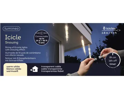 Lumineo | Verlichting Icicle Lights Sneeuwval Effect Transparant/Warm Wit 280x18cm Buiten