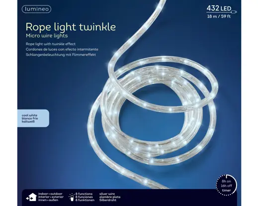 Lumineo | Verlichting Lichtslang Twinkel Effect 8 Functies Transparant/Koel Wit 1800cm Buiten