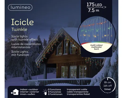 Lumineo | Verlichting Led Icicle Twinkle In/Outdoor 490 Leds Transparant/Multicolor Snoer Transparant 750x50cm