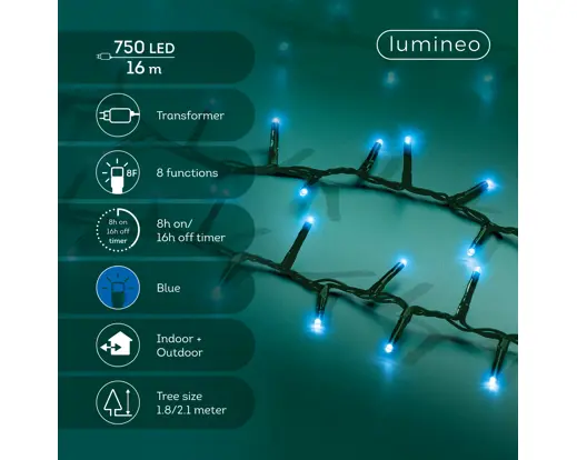 Lumineo | Verlichting Led Compact Lights Twinkel Effect 8 Functies Groen/Blauw 1600cm Buiten