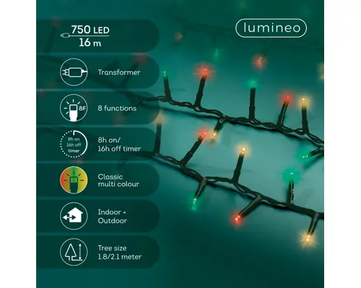 Lumineo | Verlichting Led Compact Lights Twinkel Effect 8 Functies Groen/Rood/Geel  1600cm Buiten