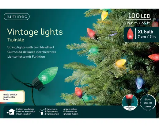 Lumineo | Verlichting Led Vintage XL Twinkel Effect 8 Functies Ø2,5x1980cm Buiten