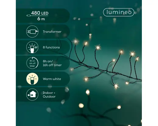 Lumineo | Verlichting Led Compact Twinkle Outdoor  Zwart/Warm Wit 600cm