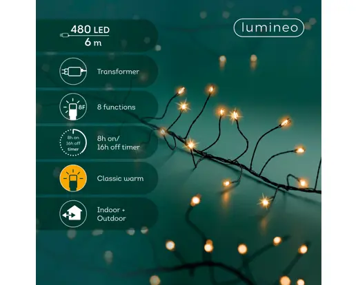 Lumineo | Verlichting Led Compact Twinkle In/Outdoor  Zwart/Klassiek Warm 600cm