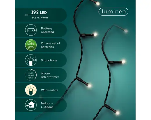 Lumineo | Verlichting Led Durawise Basic Lights Twinkel Effect 8 Functies Zwart/Warm Wit 1430cm Buiten