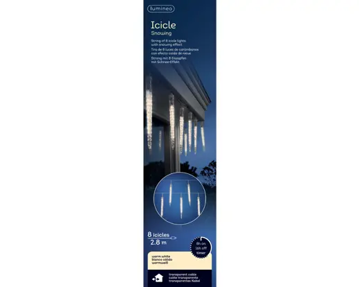 Lumineo | Verlichting Led Icicle Lights Sneeuwval Effect Transparent/Warm Wit 280cm Buiten