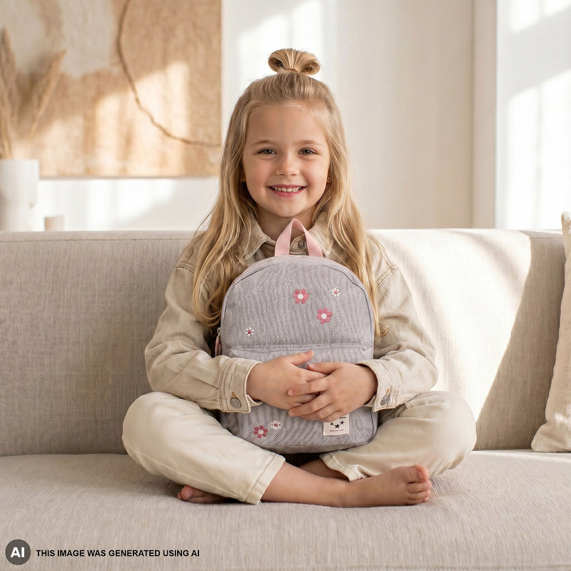 Kidzroom | Rugzak Blossom And Bows Grijs/Roze 31x26x9cm