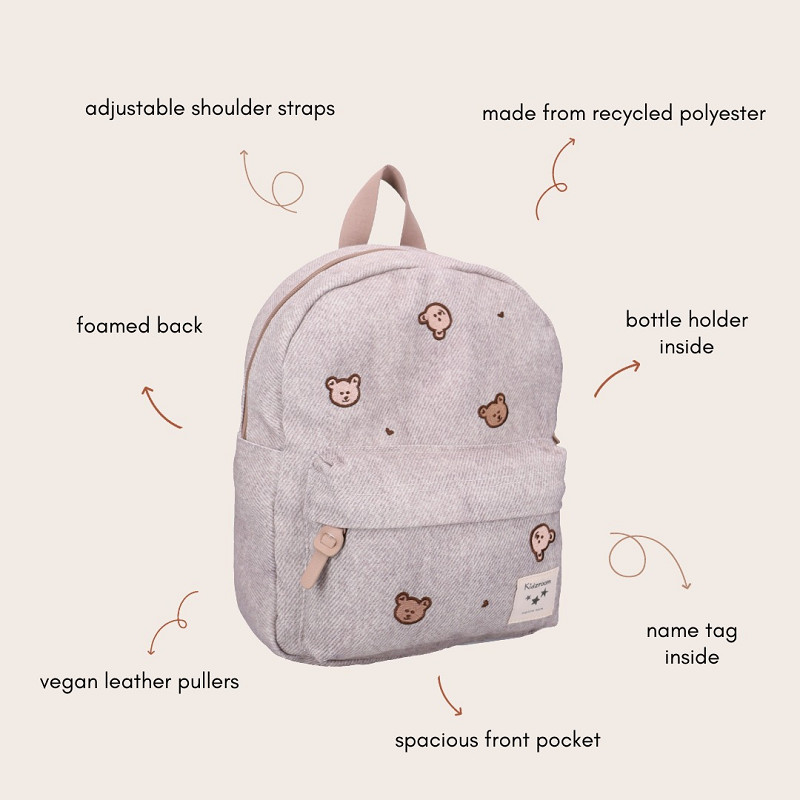 Kidzroom | Rugzak Blossom And Bows Grijs/Bruin 31x26x9cm