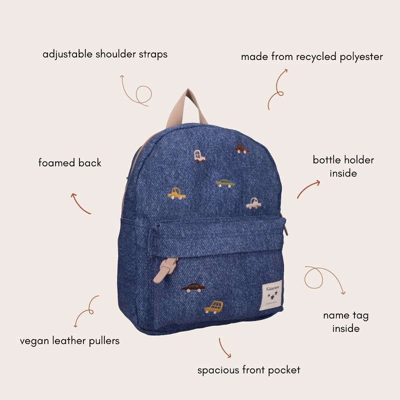 Kidzroom | Rugzak Blossom And Bows Auto Blauw 31x26x9cm