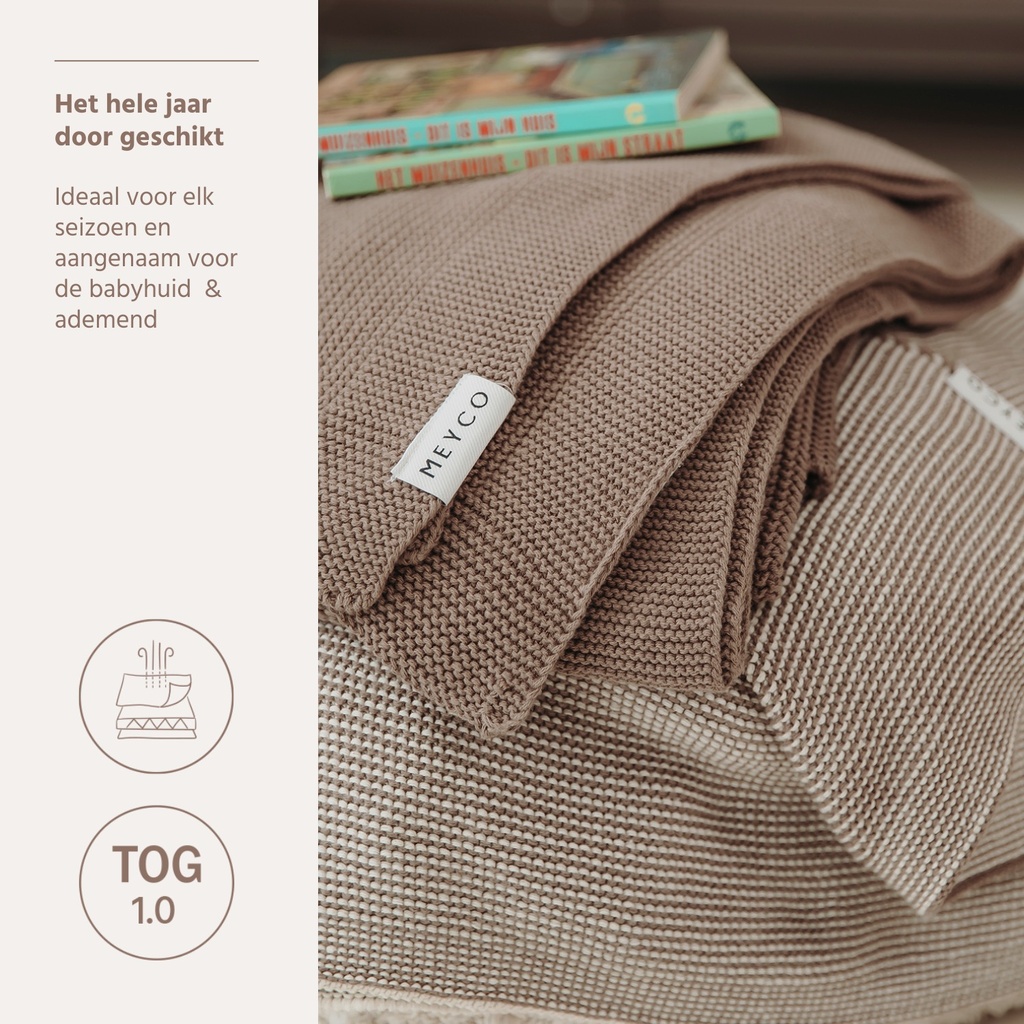 Meyco | Deken Stripe Dark Gebreid Taupe/Natural  Bruin/Ecru 100x150cm