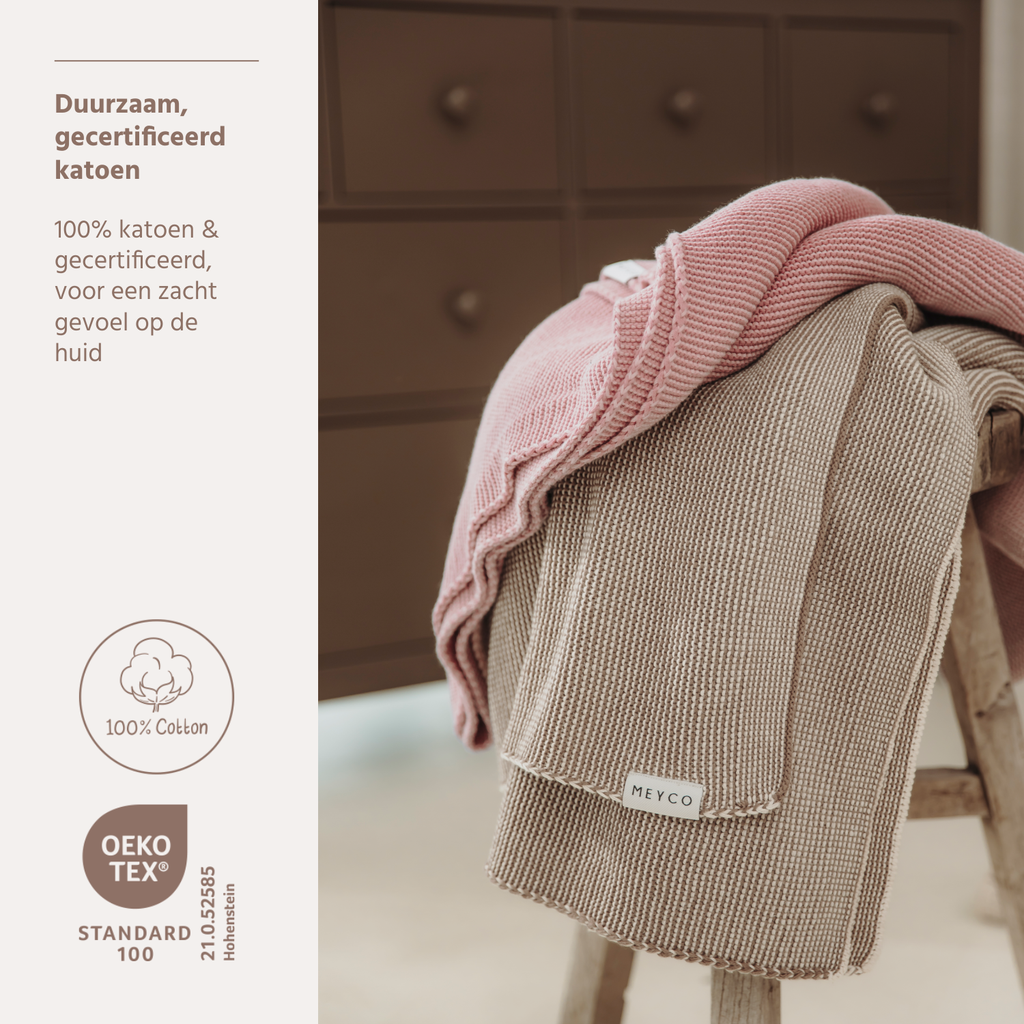 Meyco | Deken Stripe Gebreid Purple Pink/Soft Pink Paars/Roze 75x100cm