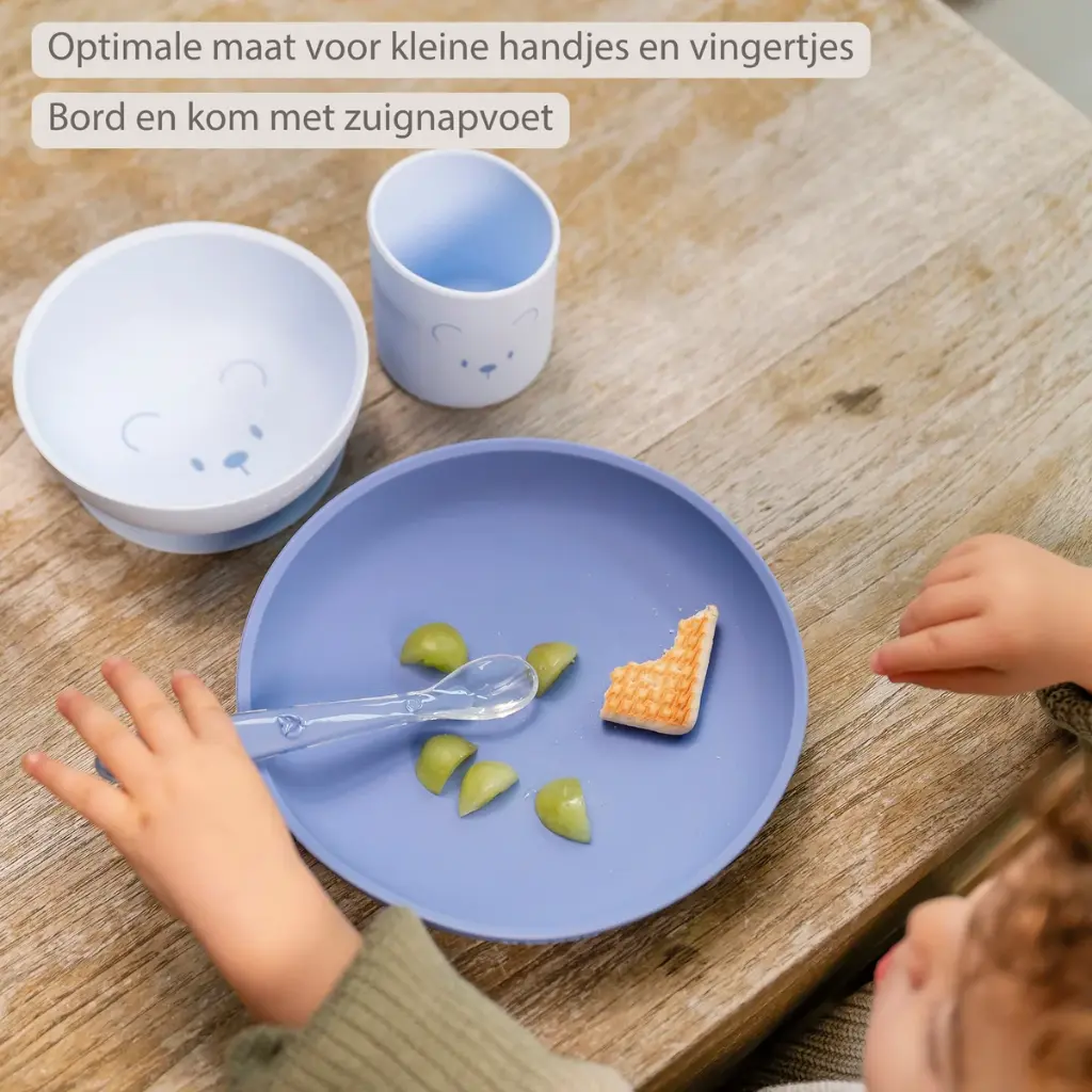 Nattou | Eetset met Zuignap Beer Siliconen Blauw 3-delig