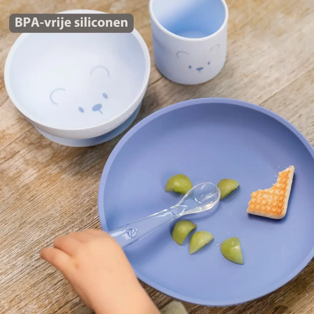Nattou | Eetset met Zuignap Beer Siliconen Blauw 3-delig