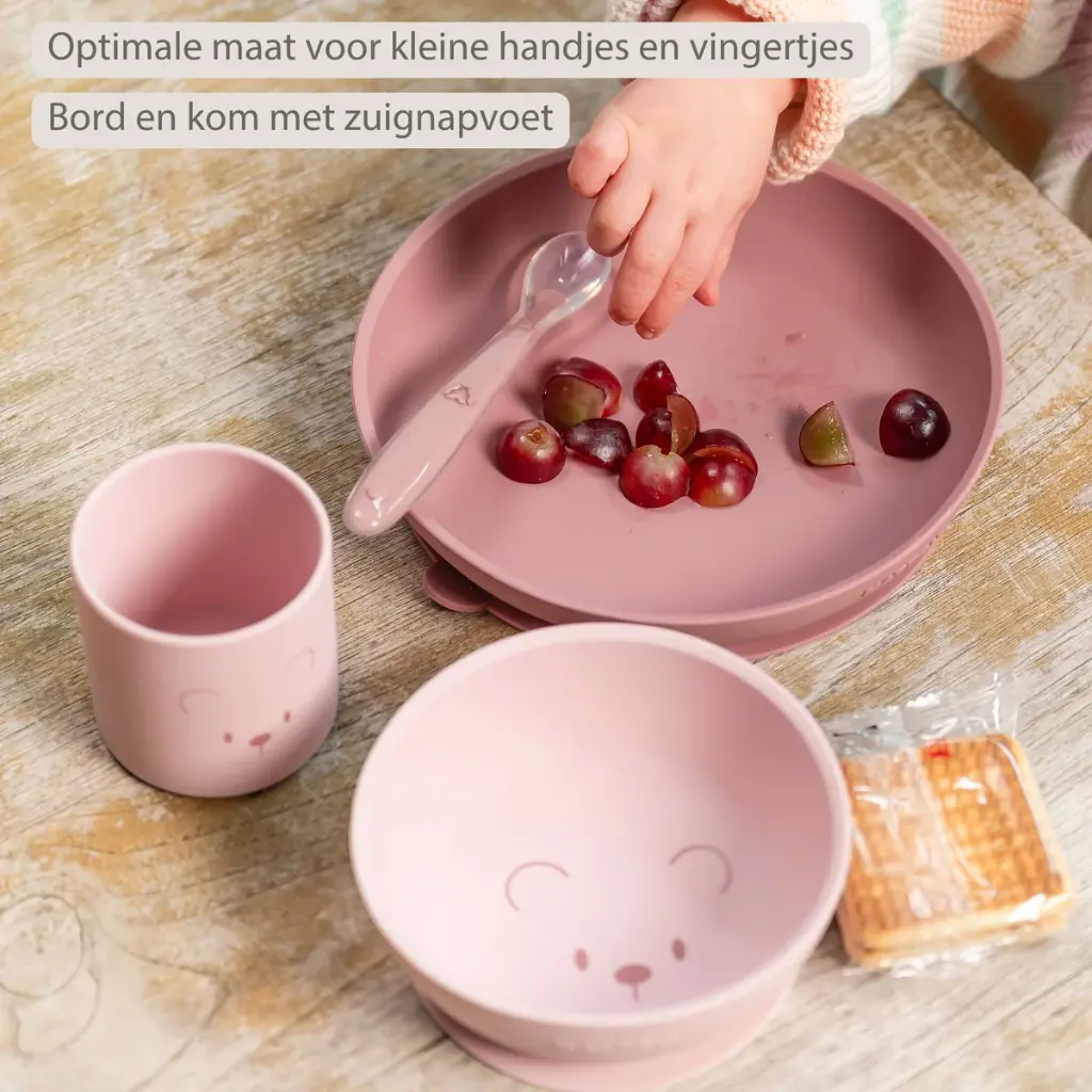 Nattou | Eetset met Zuignap Beer Siliconen Blauw 3-delig