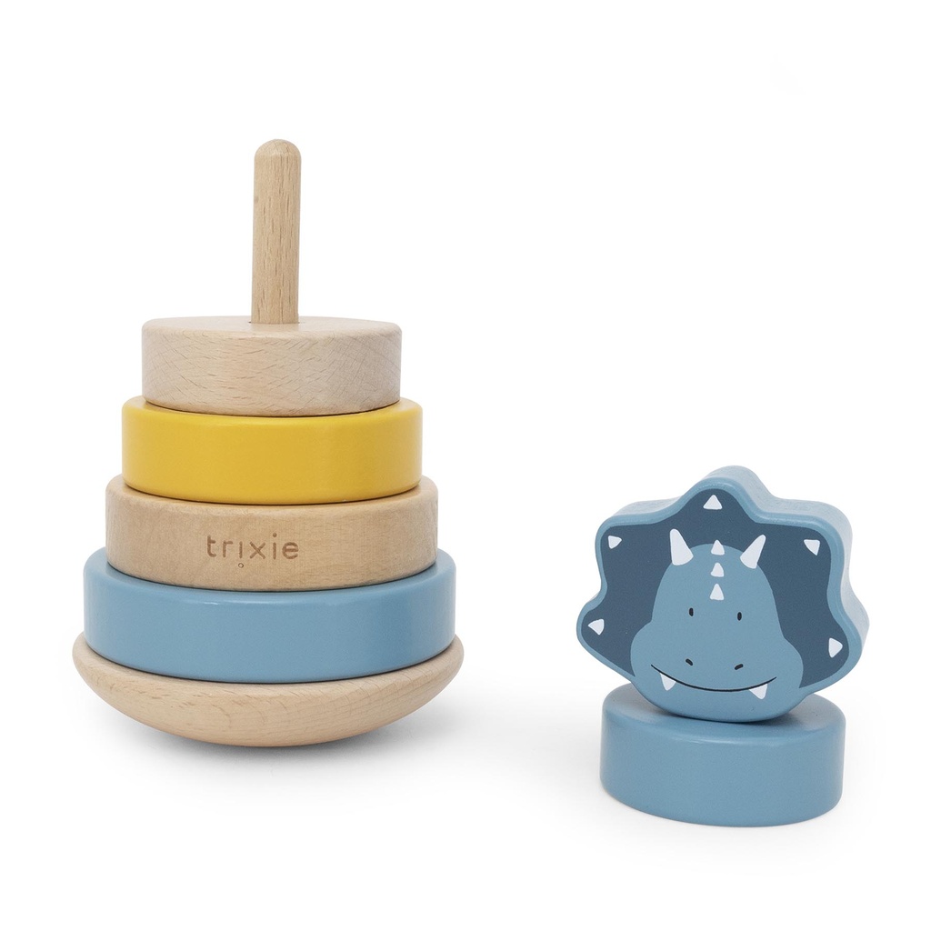 Trixie | Stapelpyramide Mr Triceratops Stapeltoren Hout Blauw 10x10x18,5cm