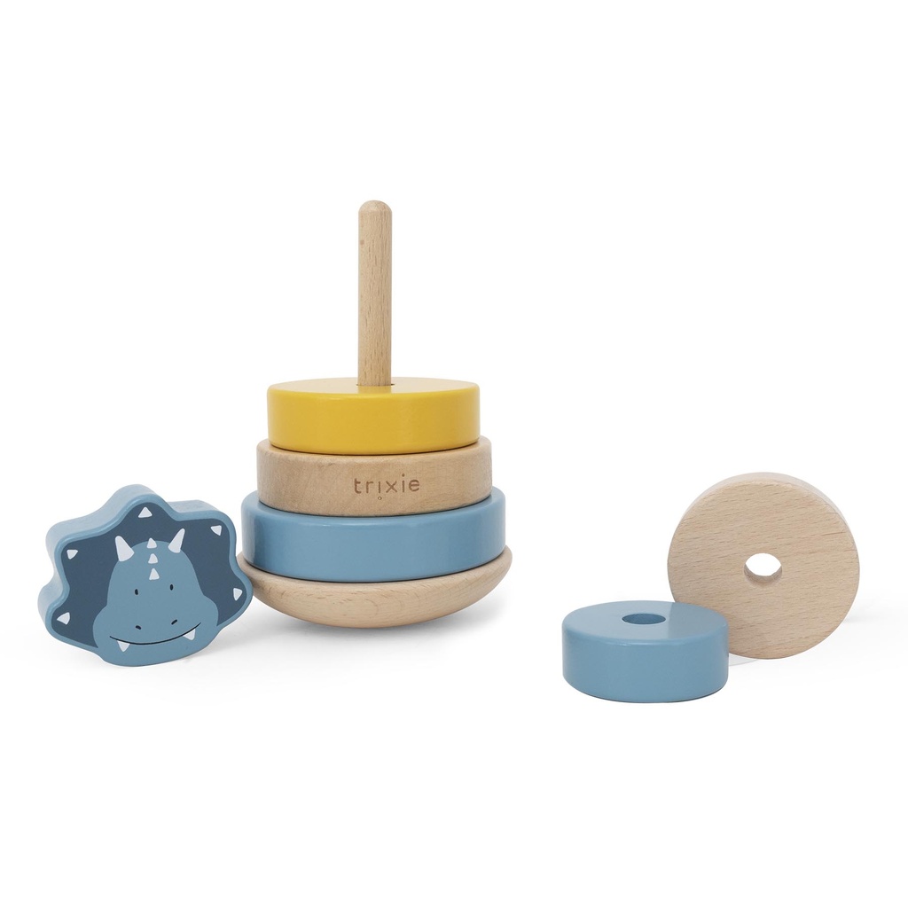 Trixie | Stapelpyramide Mr Triceratops Stapeltoren Hout Blauw 10x10x18,5cm