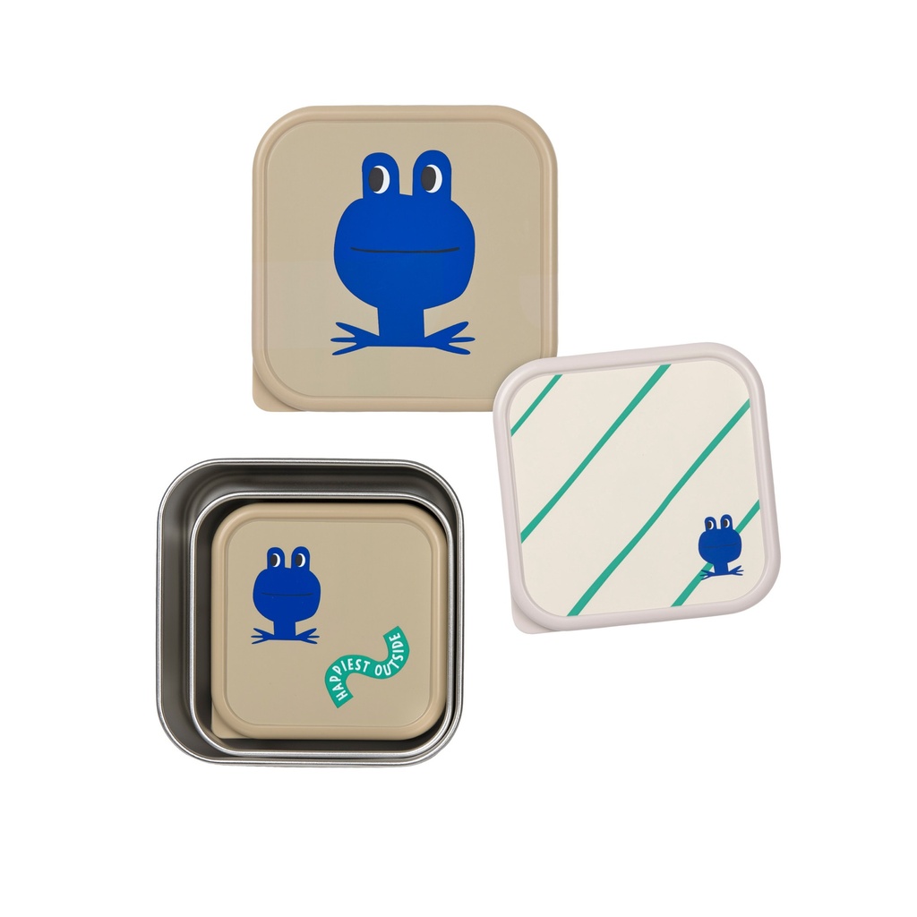 Laessig | Bewaarpotje Happy Trails Frog Snackbox Stainless Steel 3-pack