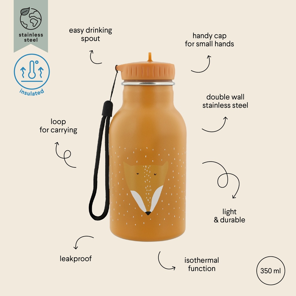 Trixie | Isothermische Drinkfles Insulated Drinking Bottle Mr. Fox School 350ml Oranje 7.5x7.5x17.5cm