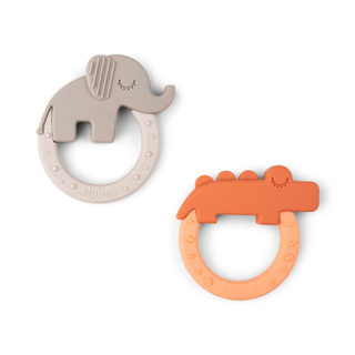 BIJTRING, Teether 2-pack, Deer Friends, papaya/ sand, oranje/ecru, siliconen, vanaf 0 maand,2 stuk(s), 24