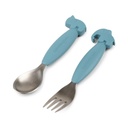 LEPEL/VORK, 2 delig, Easy-Grip Spoon And Fork Set, Deer Friends, blue, blauw, uni, van 12 maand, bestek, 24