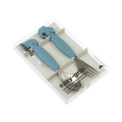 LEPEL/VORK, 2 delig, Easy-Grip Spoon And Fork Set, Deer Friends, blue, blauw, uni, van 12 maand, bestek, 24