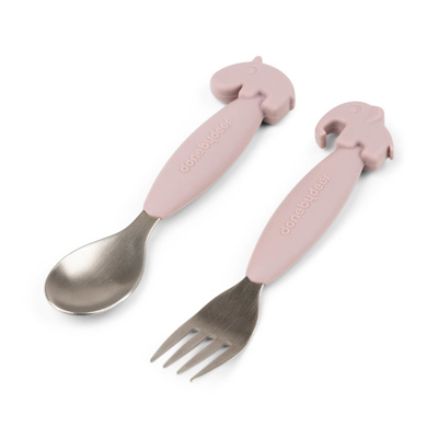 LEPEL/VORK, 2 delig, Easy-Grip Spoon And Fork Set, Deer Friends, powder, roze, uni, van 12 maand, bestek, 2024