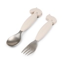 LEPEL/VORK, 2 delig, Easy-Grip Spoon And Fork Set, Deer Friends, sand, ecru, uni, van 12 maand, bestek, 24