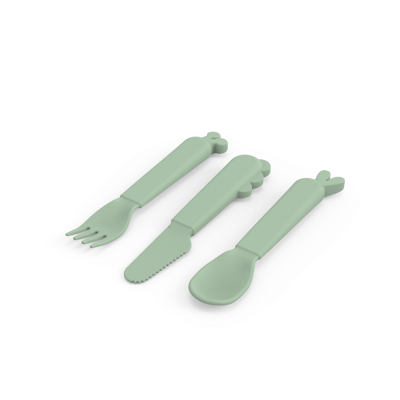LEPEL/VORK/MES, 3 delig, Kiddish Cutlery Set, Deer Friends, green, groen, uni, bestek, 24