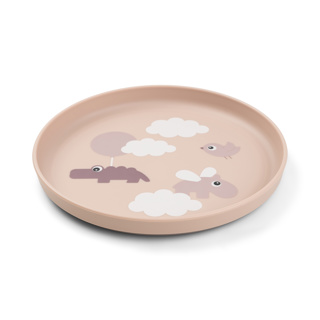 PLAT BORD, Foodie Plate, Happy Clouds, powder, rond, roze, print dieren en wolkjes, PP, 1 stuk, bord, 24