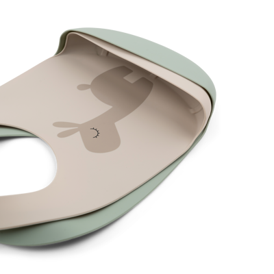 SLABBETJE, Silicone Bib 2-Pack, Lalee, sand/green, siliconen, 19x27cm, met kruimelv., waterdicht, 2 stuk(s), 24
