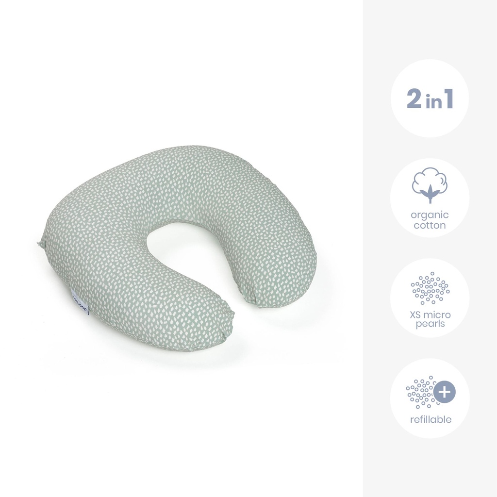 POSITIONERINGSKUSSEN, Softy, cloudy kaki, jersey,Head in the Clouds, aop stippen, L: 150 cm, met afnb hoes, 2022