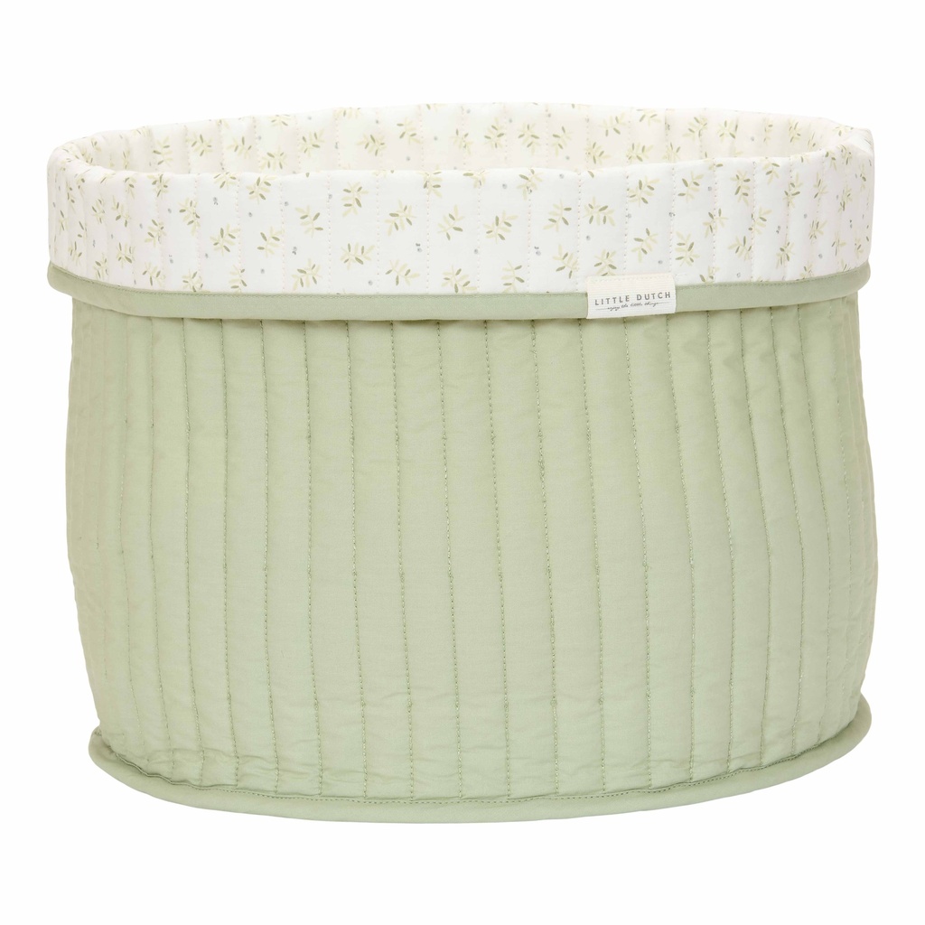 Little Dutch | Opbergmand Blueberry Leaves Quilted Groot Ø30x25cm Groen All Over Blaadjes