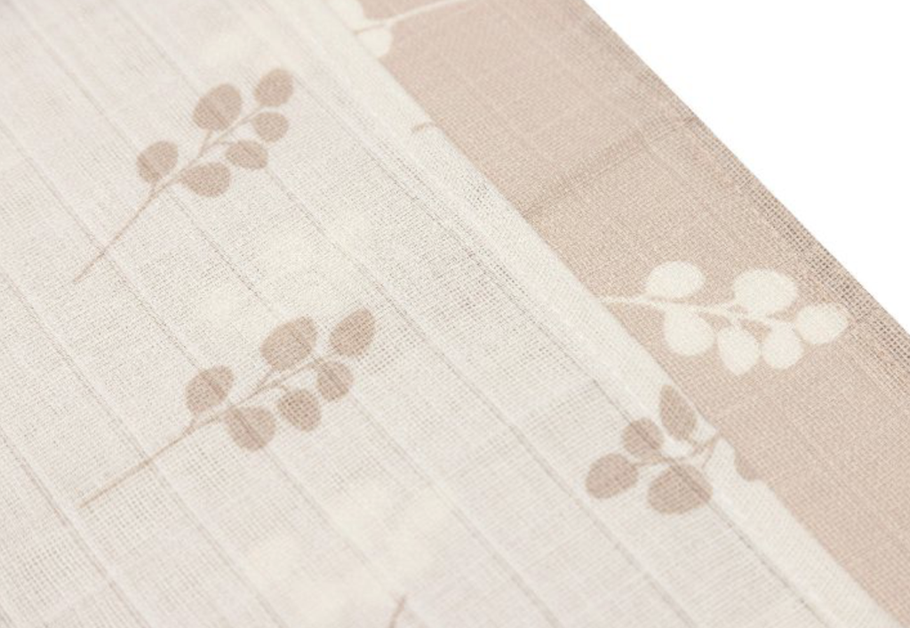 TETRA DOEK, 115x115cm, Large, Twig wild rose, roze/ecru, all over print takjes, deken/wikkeldeken, 2 stuks