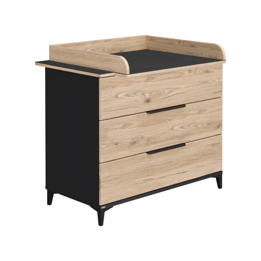 COMMODE, Paidi, Tomke, Zwart|Bruin eiken bordeaux| 3 lades| 110x5x55cm, spaanderpl.