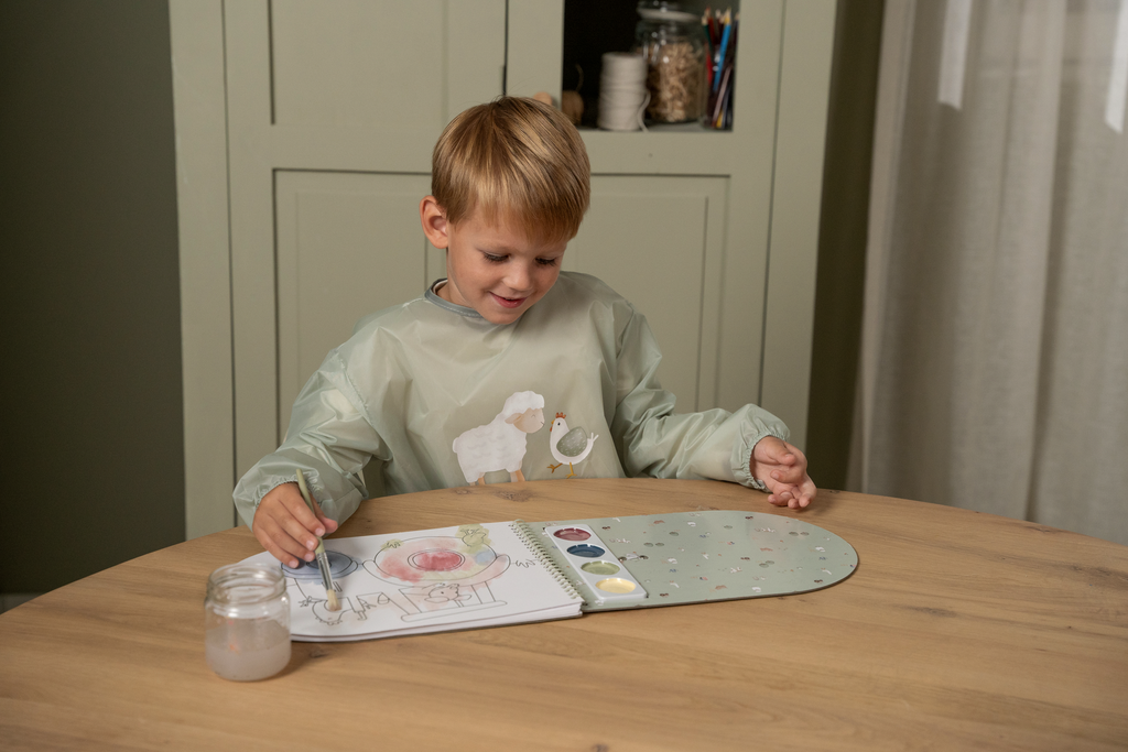 VERVEN, apron little farm, schaap|print|kip, 1 schort, creatief speelgoed, af 36 M