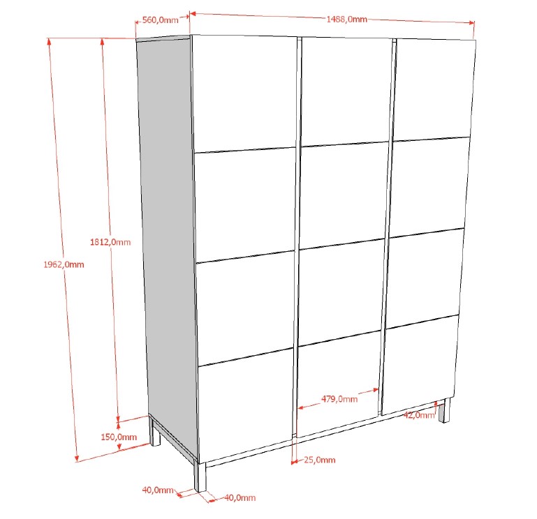 EVA 3 DEURS KLEERKAST WIT