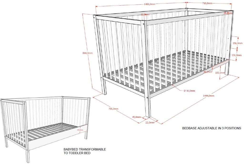 DINO BABYBED 70 X 140 CM NATUUR