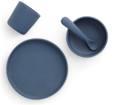 Jollein | EETSET, jeans blue, uni, siliconen, 4 delig: plat bord, kom, lepel, drinkbeker, Kinderserviesset, 2022