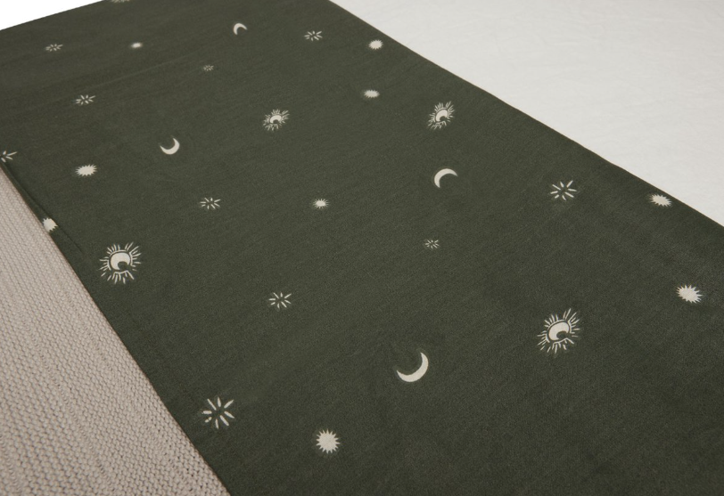 Jollein | LAKEN, 120x150, Stargaze leaf green, all over sterren print, katoen, voor babybed, 2022