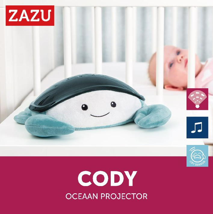 Zazu | Nachtlamp met projectie Cody krab in kunststof/velours met muziek