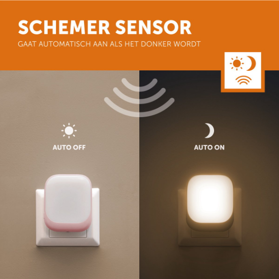 Zazu | Nachtlamp Automatisch Pink vierkant 3 standen helderheid 