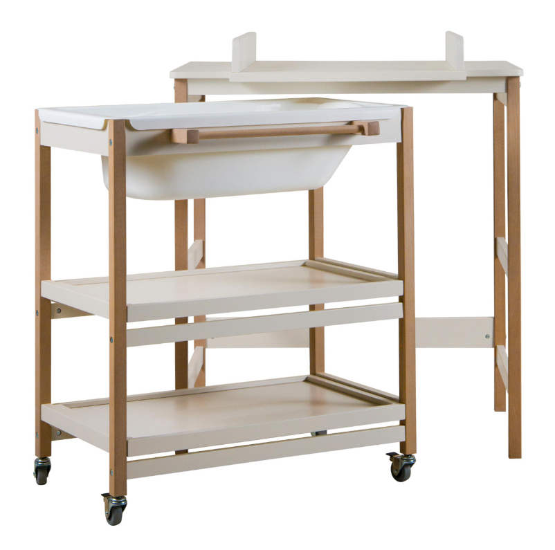 WASTAFEL (MET BAD), Comfort Smart, clay/ naturel, wit bad, 82x91x55cm,excl mand4xG, 2 open nis, verzorgingstafel