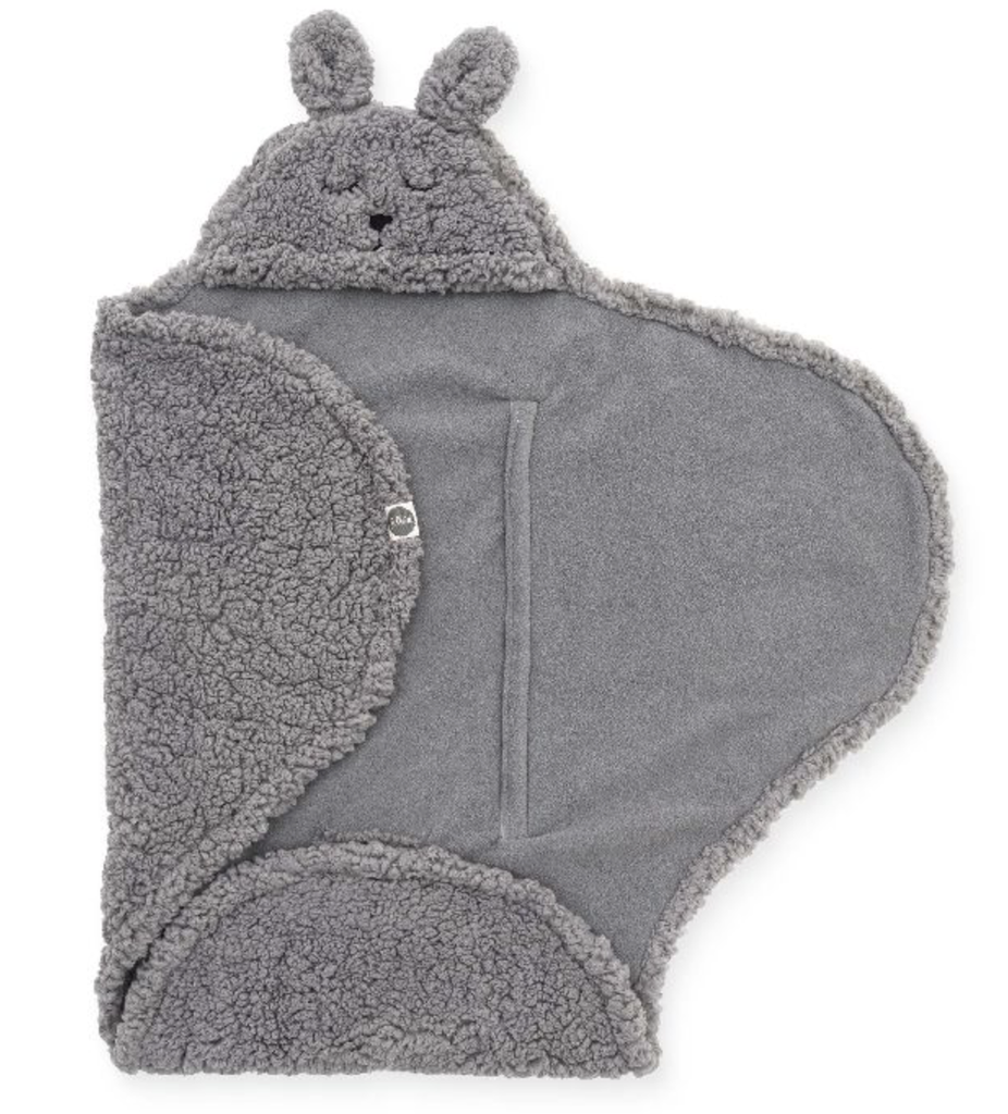 Jollein | Wikkeldeken Bunny Storm Grey Teddy/Coral Fleece Gordeluitsparing 100x105cm Kap