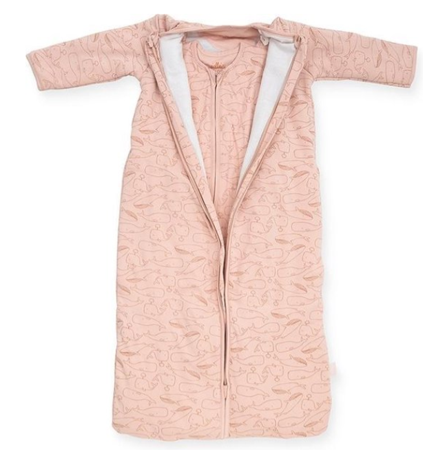 Jollein | Slaapzak Whales Pale Pink met Mouwen All over Walvis Jersey Klassiek Model 3.0TOG 70cm