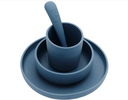 EETSET, jeans blue, uni, siliconen, 4 delig: plat bord, kom, lepel, drinkbeker, Kinderserviesset, 2022