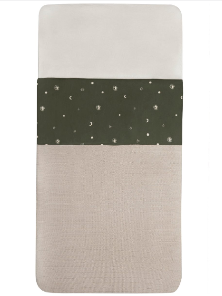 LAKEN, 120x150, Stargaze leaf green, all over sterren print, katoen, voor babybed, 2022